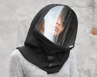 Fully Closed Face Shield, Cowl Hood Scarf, Hooded Face Shield, Adult Hood Face Shield, Full Zipper Face Shield Hood, Infinity Scarf Hood