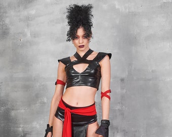 Sexy Ninja Costume Crop Top, Halloween Assassin Outfit