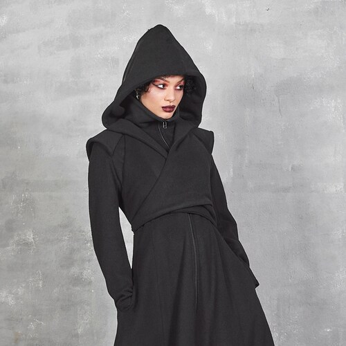 Black Hooded Coat Big Hood Coat Winter Coat Women Wool Etsy