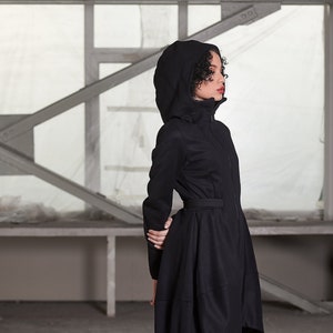 Manteau à capuche noir,Manteau d&#39;hiver pour femme,Manteau d&#39;hiver en laine,Manteau d&#39;hiver chaud,Manteau en laine pour femme,Manteau noir femme,Manteau minimaliste en laine à capuche