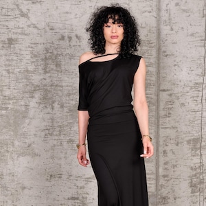 Black Maxi Dress, Sexy Maxi Dress, Long Black Dress, Black Cocktail Dress, Asymmetric Dress, Off Shoulder Dress, Summer Maxi Dress, Minimal