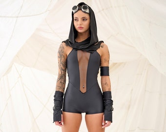 Vêtements cyberpunk, vêtements de festival pour femmes, déguisement d'Halloween cyberpunk pour femme, déguisement Burning Man, déguisement Lara Croft cosplay pour femme