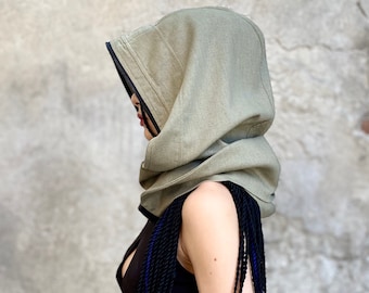 小物 [himagogo]DesertWashed Hood Scarf Infinity Scarf Hood Face Shield, Girlfriend Gift, Linen Cowl