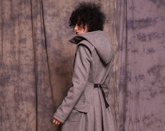 Long Coat Women, Gray Hooded Coat, Winter Coat Women with Hood, Wool Coat Women, Maxi Coat, Steampunk Coat, Loose Coat, Warm Coat, Gizda