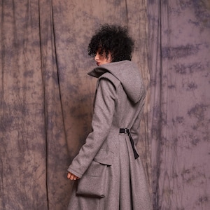 Long Coat Women, Gray Hooded Coat, Winter Coat Women with Hood, Wool Coat Women, Maxi Coat, Steampunk Coat, Loose Coat, Warm Coat, Gizda
