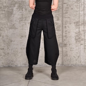 Wide Leg Linen Pants , Wide Pants, Linen Trousers, Japanese Style Pants, Baggy Balloon Trousers, Cropped Linen Pants, Black Pants, Gizda