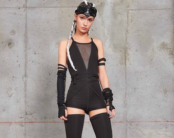 Sexy Mesh Catsuit, Short Black Bodysuit, Leotard Women, Festival Bodysuit, Burning Man Clothing Women, Cyberpunk Clothing, Cosplay Clothing