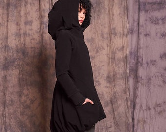 womens coats black hooded