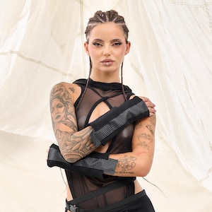 Cyberpunk Gloves, Festival Gloves, Rave Gloves, Long Sexy Gloves, Burning Man Gloves, Woman Black Gloves, Rave Gear, Festival Gear, GIZDA