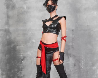 Sexy Ninja Costume Skirt, Red Belt, Halloween Outfit