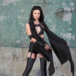 Rave Outfit Frauen, Rave Kapuzenschal, Festival Kapuzenschal, Rave Accessoires, Burning Man Kleidung Frauen, Rave Outfit Frauen Set, Festival Set