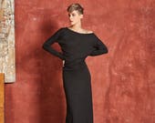 Long sleeve black cocktail dress plus size discount