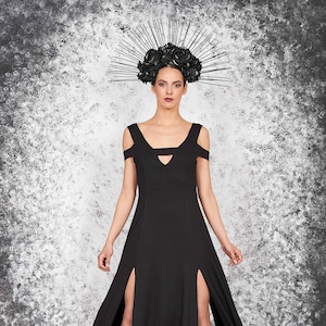 Black Goth Dress, Gothic Dress Gown, High Slit Dress, Summer Goth Dress, Halloween Dress Woman, Halloween Costume, Long Gothic Dress,