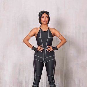 Black Bodycon Costume, Cyberpunk Clothing, Rave Bodysuit, Festival Clothing Women, Rave Outfit, Rave Clothes, Burning Man Bodysuit, Catsuit