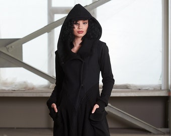 long ladies coat with hood