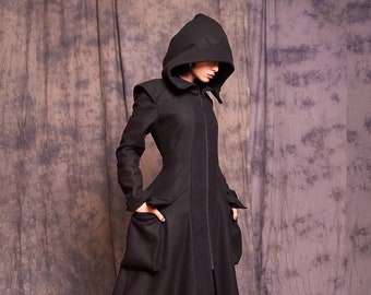 womens coats black hooded