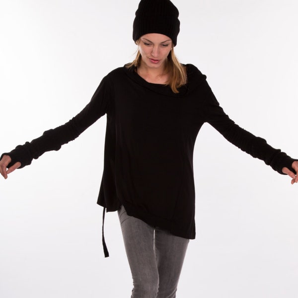 Suéter de gran tamaño, ropa de yoga, ropa de yoga, top de yoga negro, top negro, blusa negra blusa de mujer, top casual, blusa suelta