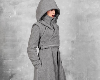 Hooded Wool Maxi Coat, Gray Winter Steampunk Coat - Etsy