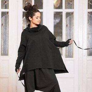 Plus Size Clothing, Plus Size Tunic, Black Loose Top, Plus Size Top, Oversized Top, Loose Tunic, Long Sleeve Top, Cowl Neck Top, Black Top image 5