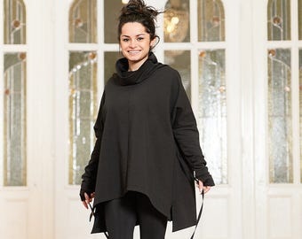 Plus Size Clothing, Plus Size Tunic, Black Loose Top, Plus Size Top, Oversized Top, Loose Tunic, Long Sleeve Top, Cowl Neck Top, Black Top