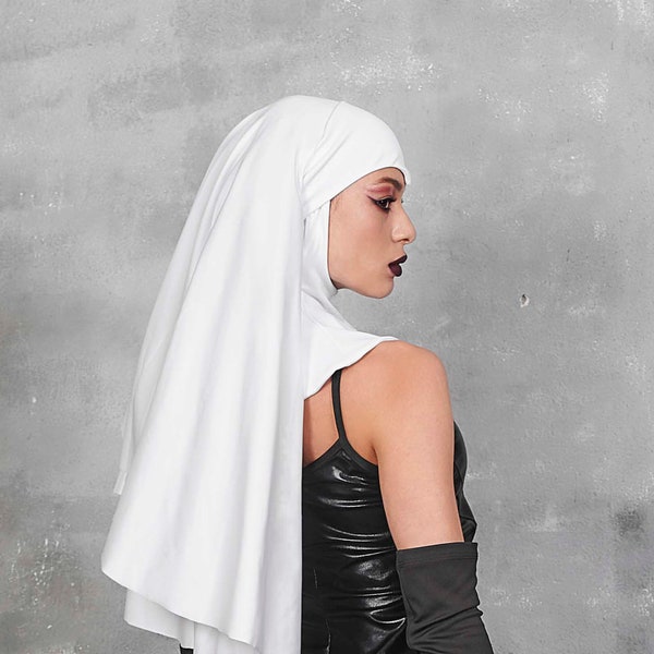 Long Nun Veil, White Veil Nun, Nun Wimple, Nun Collar, Sexy Nun Outfit, Halloween Costume Woman, Nun Cosplay Costume, Sexy Halloween Costume