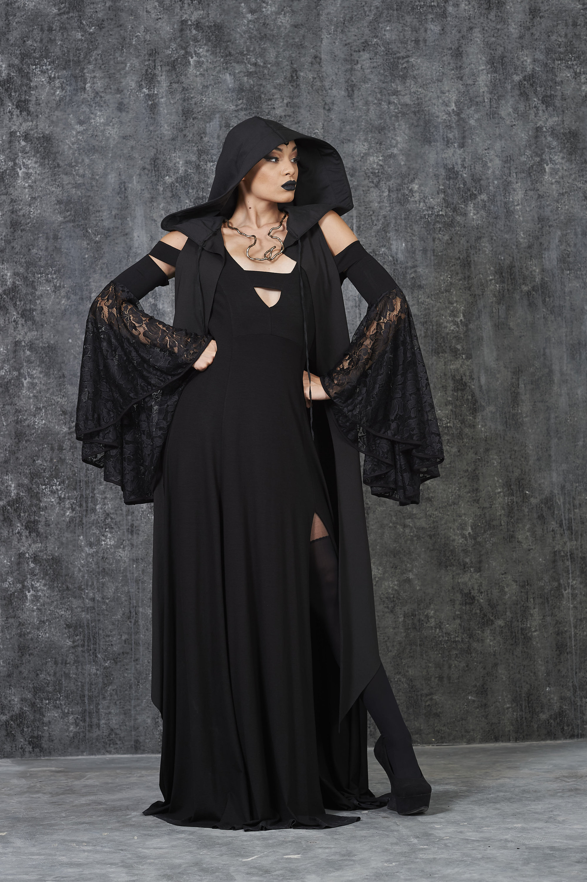 Black Lace Goth Maxi Dress, Cold Shoulder, Halloween Costume - Etsy