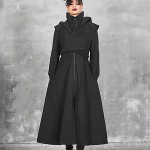 Long Winter Coat Women, Wool Coat Women, Gothic Coat, Long Coat Women, Wool Black Coat with Hood, Hooded Coat, Winter Coat with Big Hood image 7