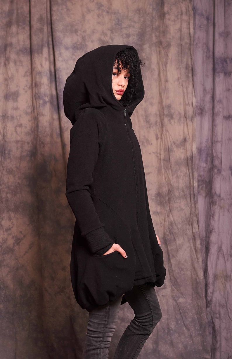 Winter Coat Women Long Black Coat Wool Winter Coat Long Goth Coat Gothic Clothing Black Hooded Coat Warm Winter Coat Big Hood Coat