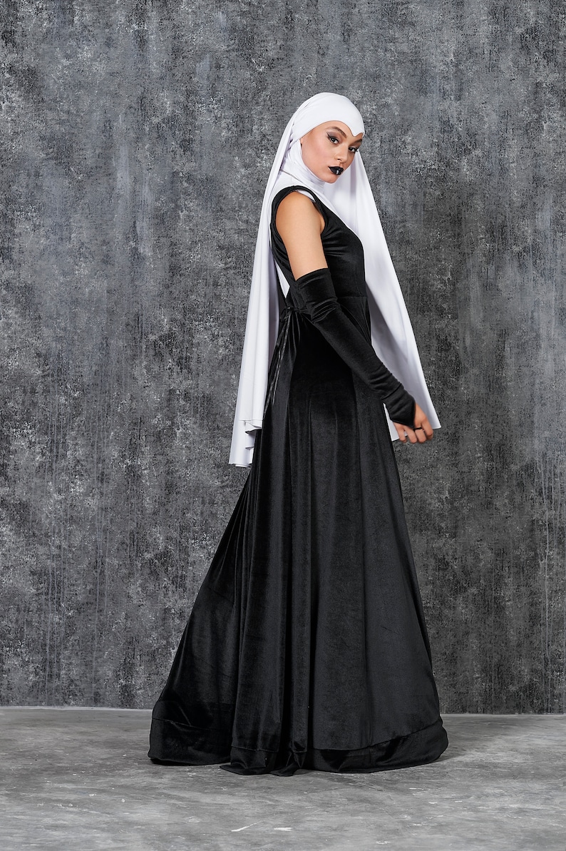 Costume Monaca Donna - Tunica E Cuffia Per Halloween E Carnevale - Taglia M Nero/Bianco - Foto 6