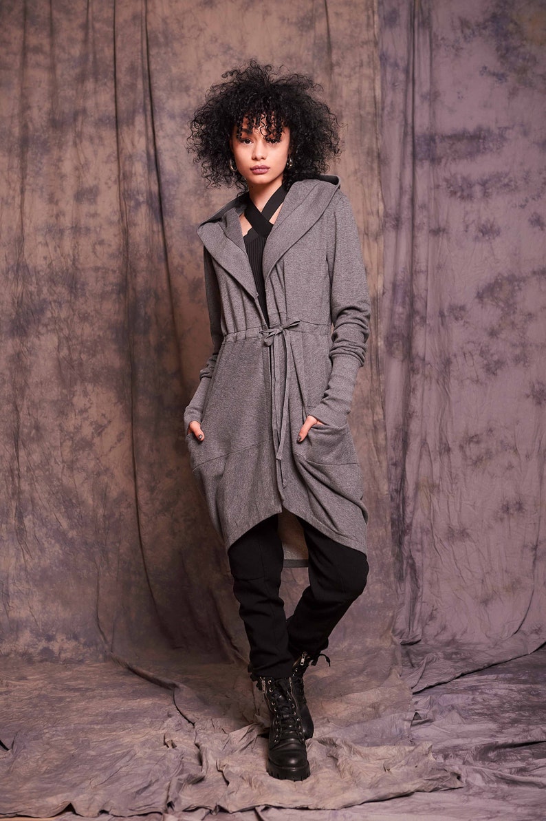 Gray Cardigan, Gray Hoodie, Long Cardigan, Wrap Jacket, Gray Jacket, Women's Yoga Clothes, Yoga Cardigan, Gray Sweater, Bohemian Jacket image 6