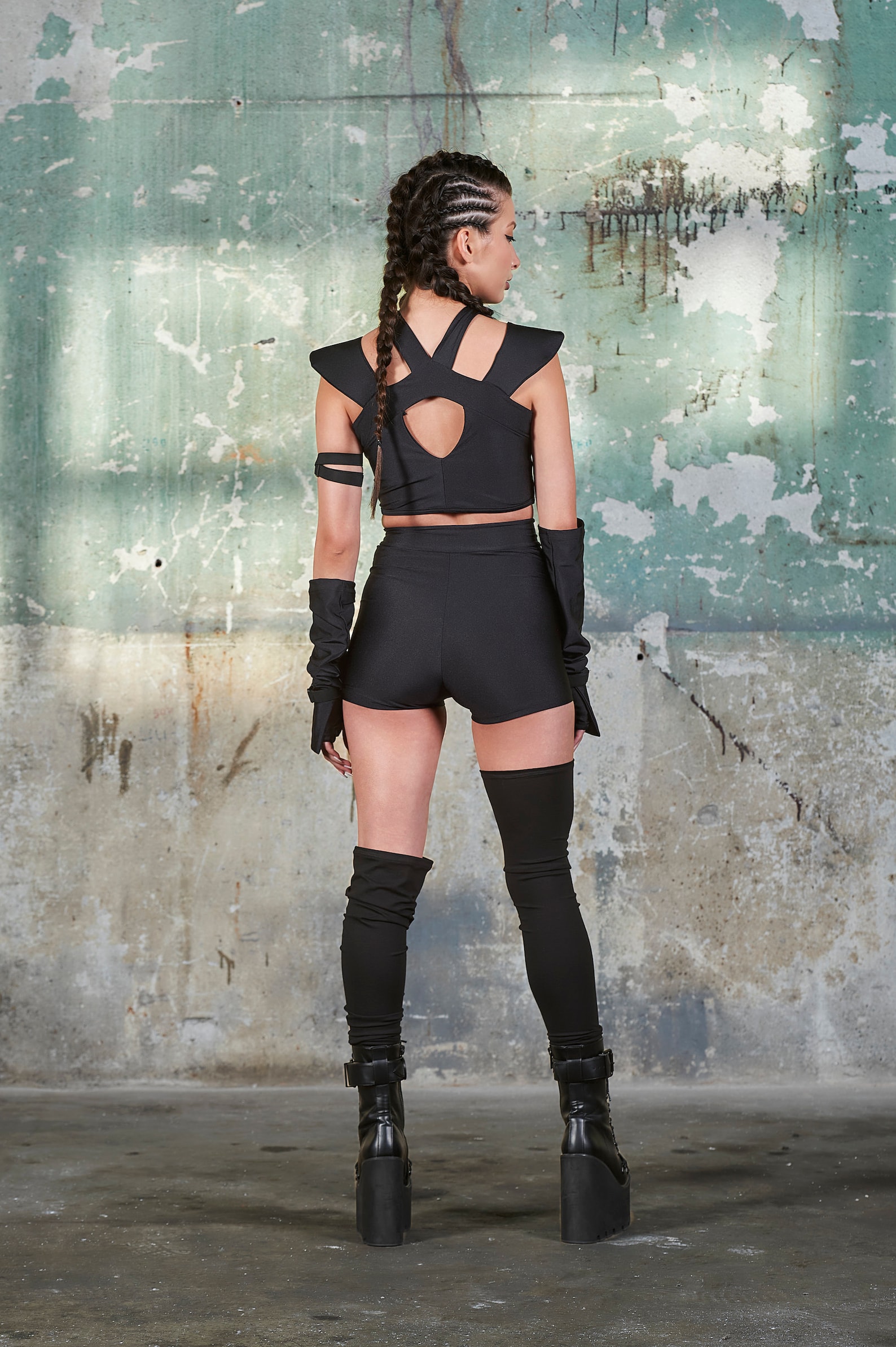 Black Rave Outfit Set, Cutout Top, Mesh Shorts, Festival Clothing - Etsy