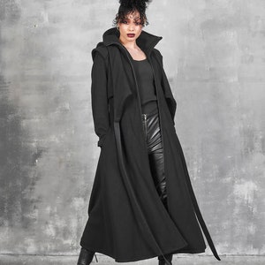 Long Winter Coat Women, Wool Coat Women, Gothic Coat, Long Coat Women, Wool Black Coat with Hood, Hooded Coat, Winter Coat with Big Hood image 5