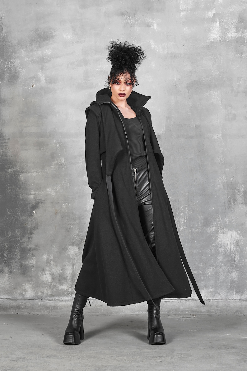 Long Winter Coat Women, Wool Coat Women, Gothic Coat, Long Coat Women, Wool Black Coat with Hood, Hooded Coat, Winter Coat with Big Hood image 5