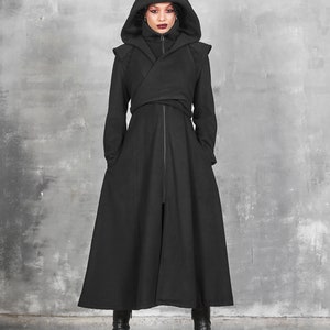 Long Winter Coat Women, Wool Coat Women, Gothic Coat, Long Coat Women, Wool Black Coat with Hood, Hooded Coat, Winter Coat with Big Hood image 3