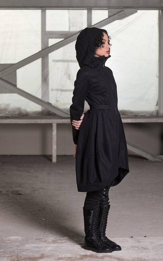 Black Hooded Coatwinter Coat Women Wool, Warm Winter Coats Women S Uk