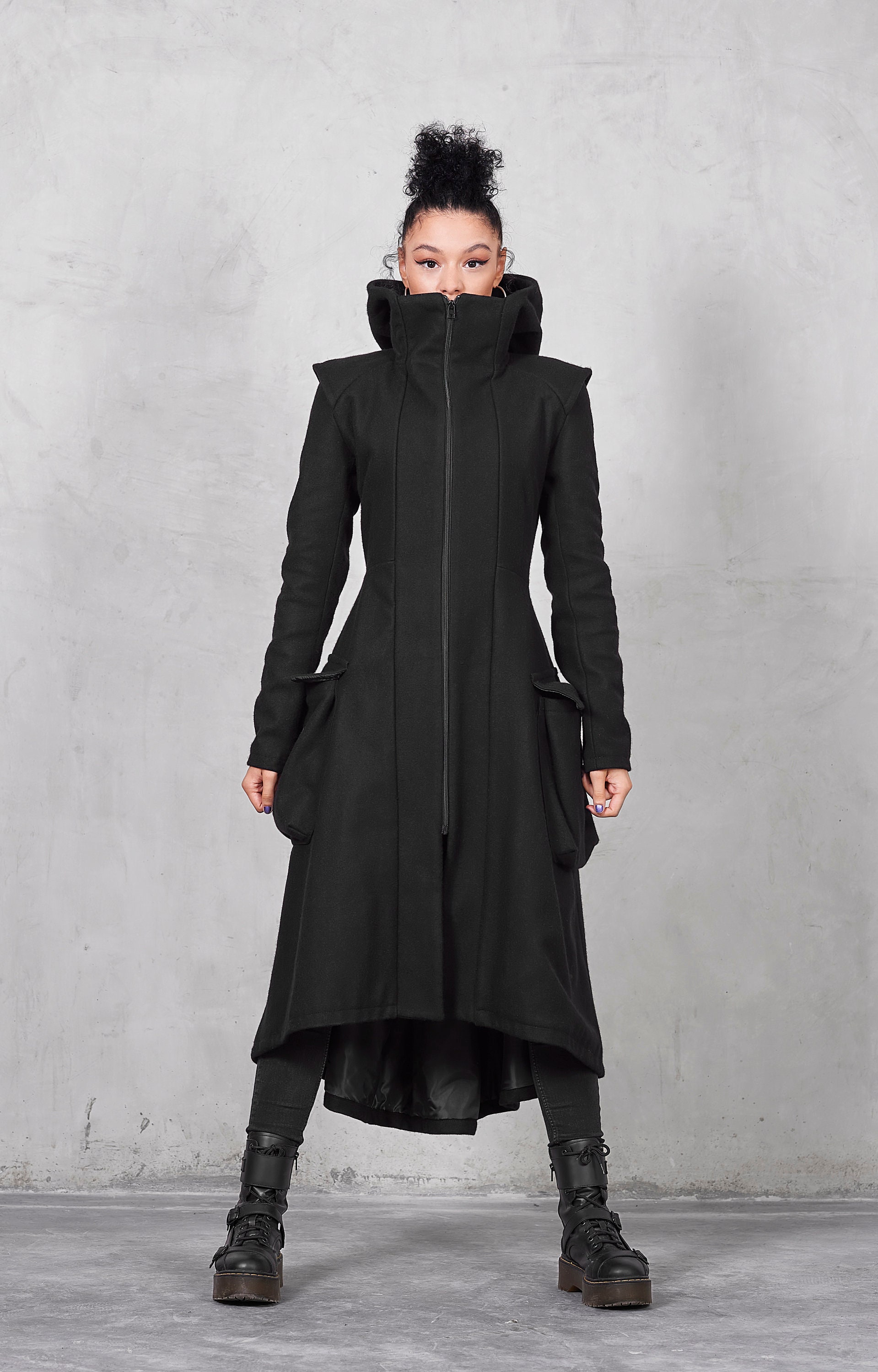 Wool Gothic Hooded Coat, Long Black Winter Coat - Etsy