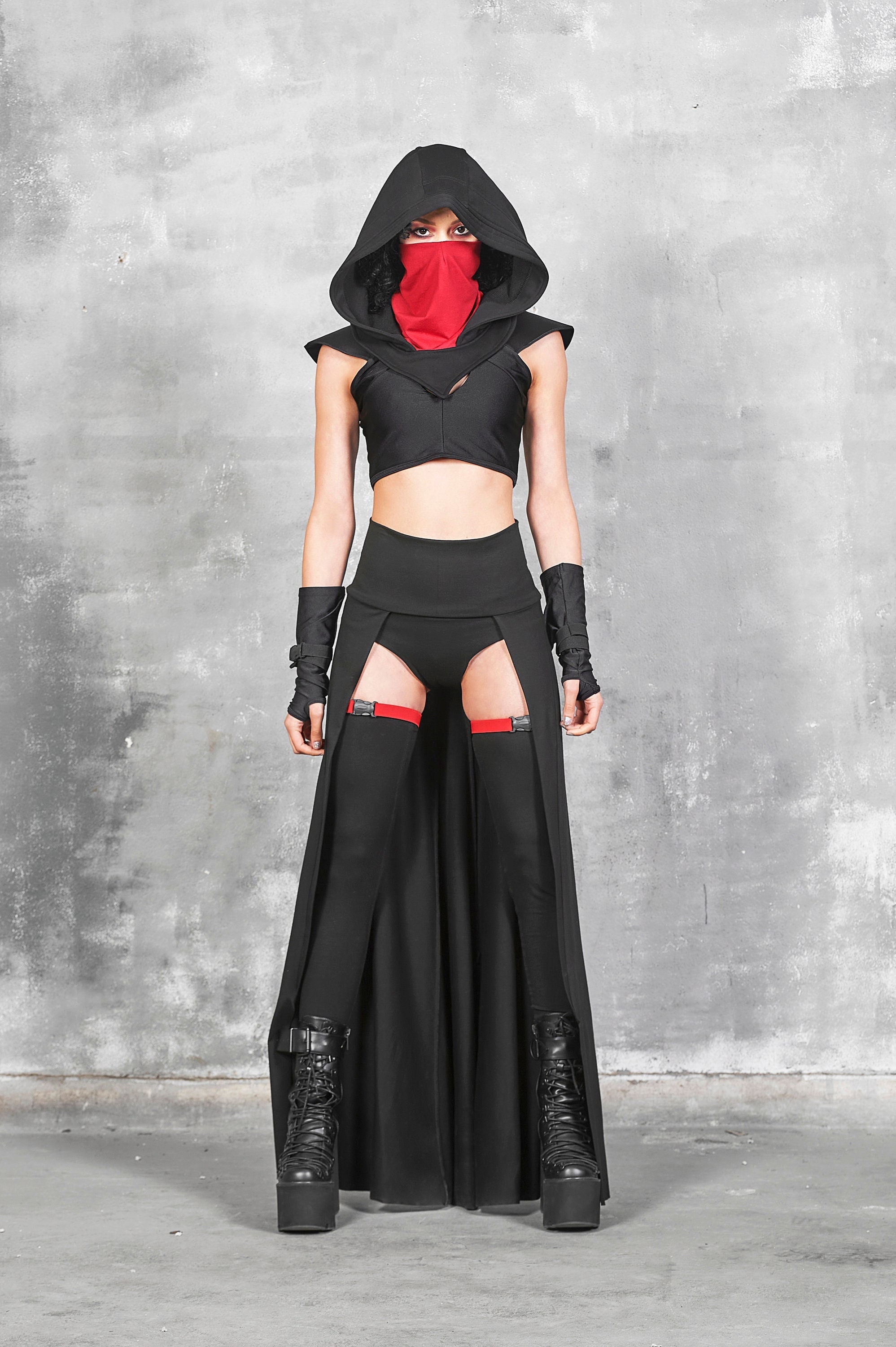 Assassin Hoodie Scarf Black and Crimson by Eitanya on , $35.00