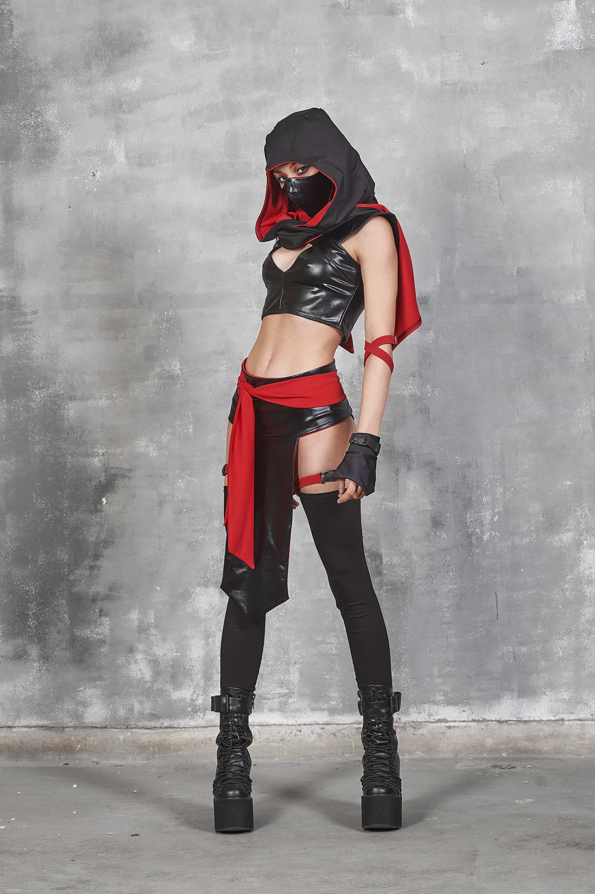 Ninja Costume Women, Sexy Ninja Top, Black Ninja Crop Top, Black