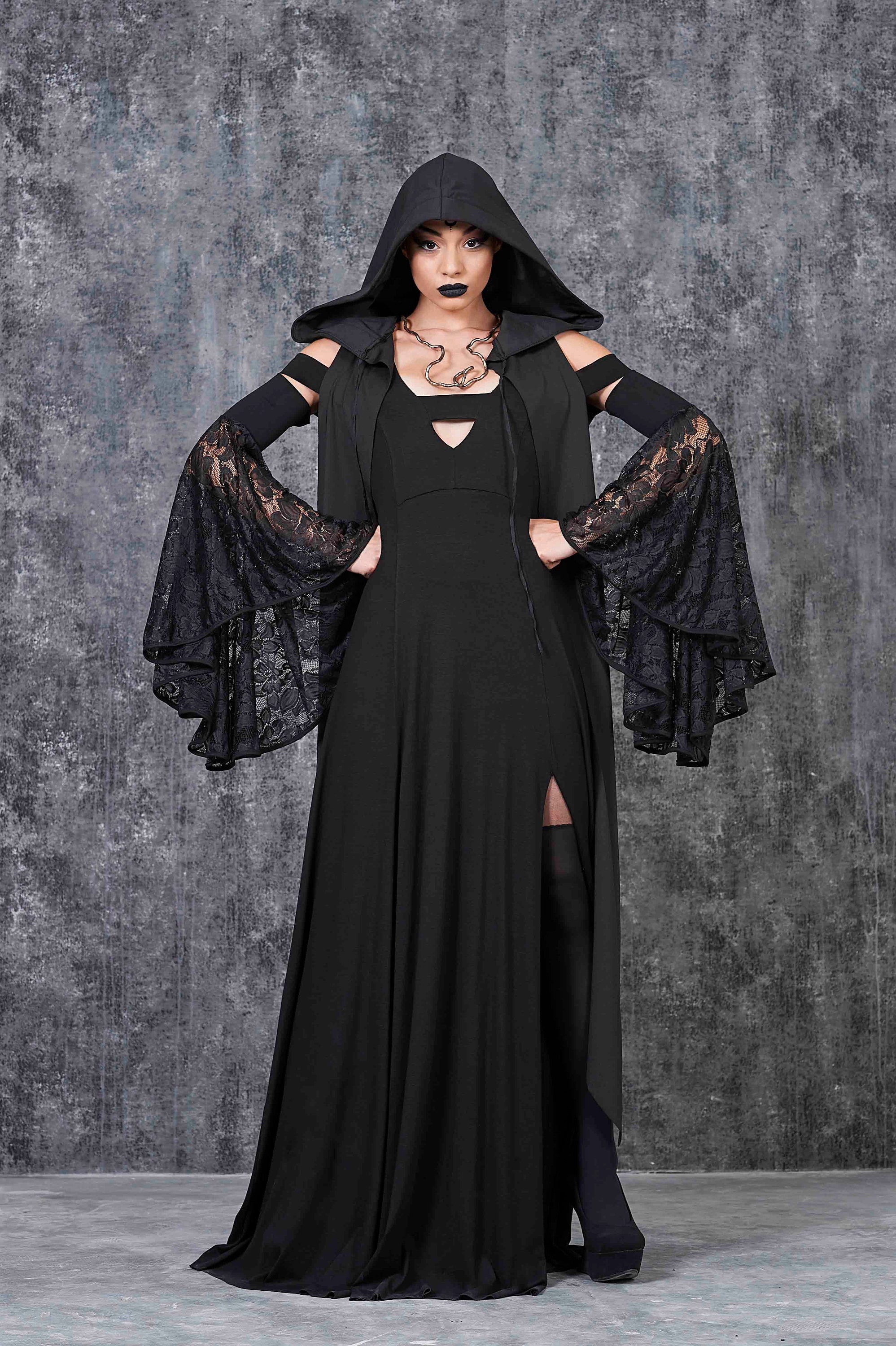 YORDET Costume medievale da donna, abito gotico da donna, con maniche a tromba, corsetto rinascimentale costume per abito nero, Halloween (Rosso, S