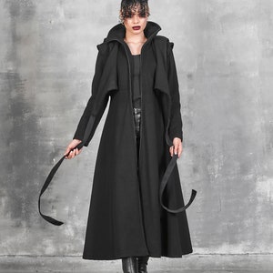 Long Winter Coat Women, Wool Coat Women, Gothic Coat, Long Coat Women, Wool Black Coat with Hood, Hooded Coat, Winter Coat with Big Hood image 2