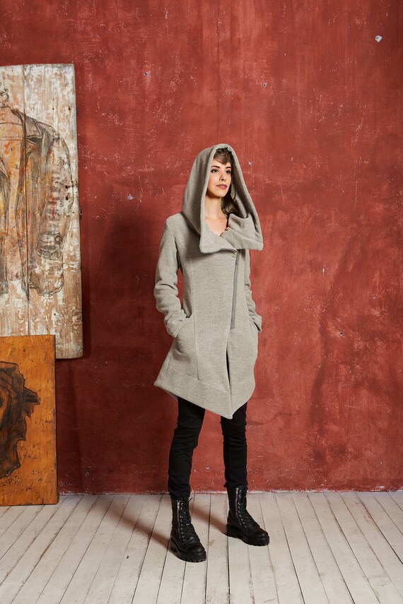Gray Winter Coat High Collar Coat Trench Coat Casual Coat
