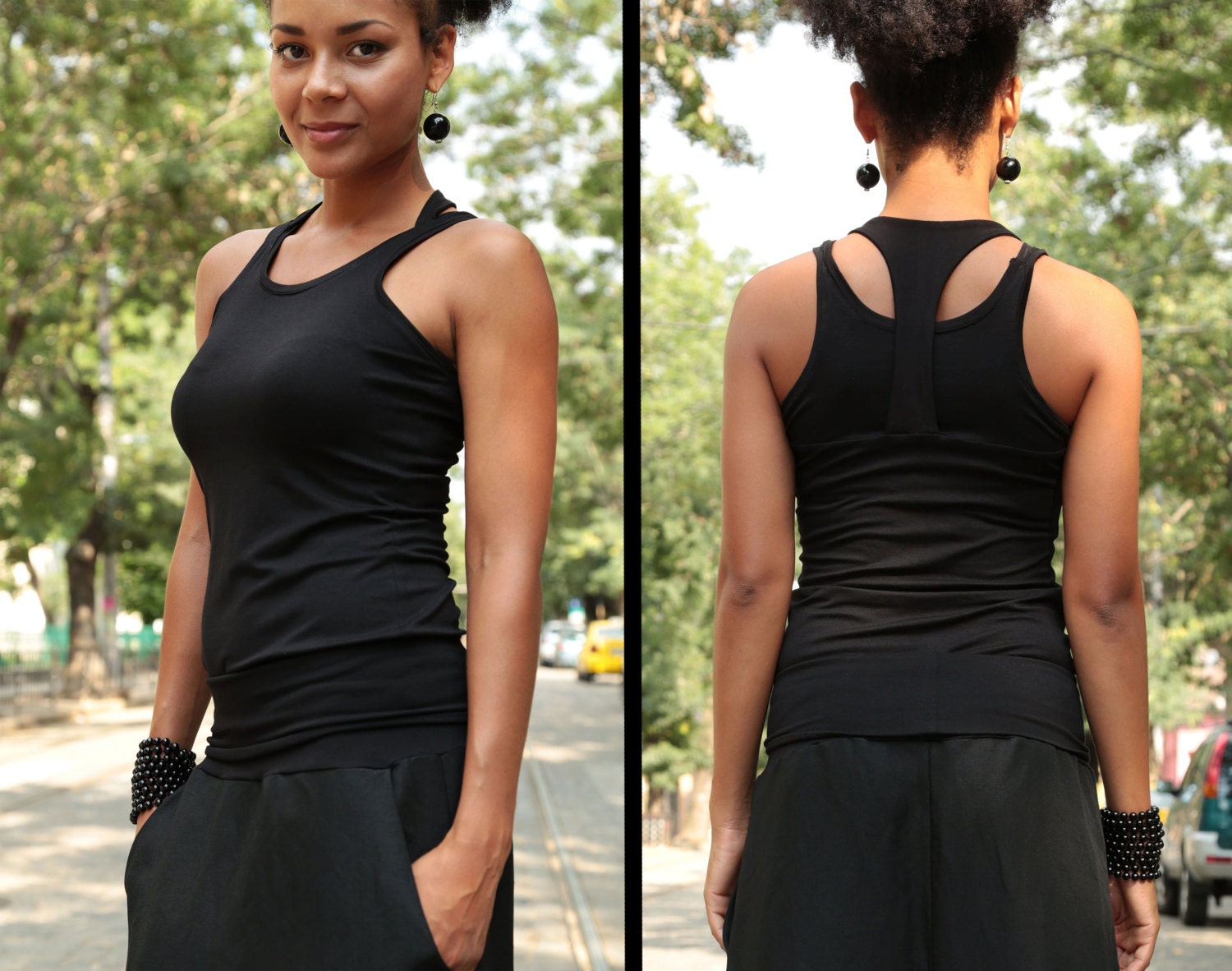 Yoga Top, Fitted Top, Black Top, Loose Tank Top, Black Tank Top