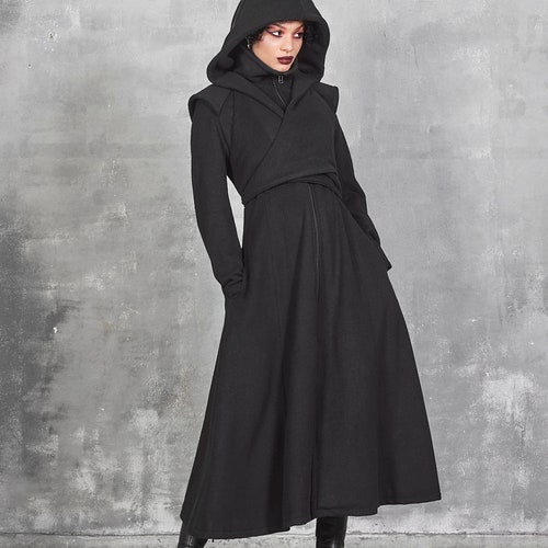 Black Hooded Coat Big Hood Coat Winter Coat Women Wool Etsy