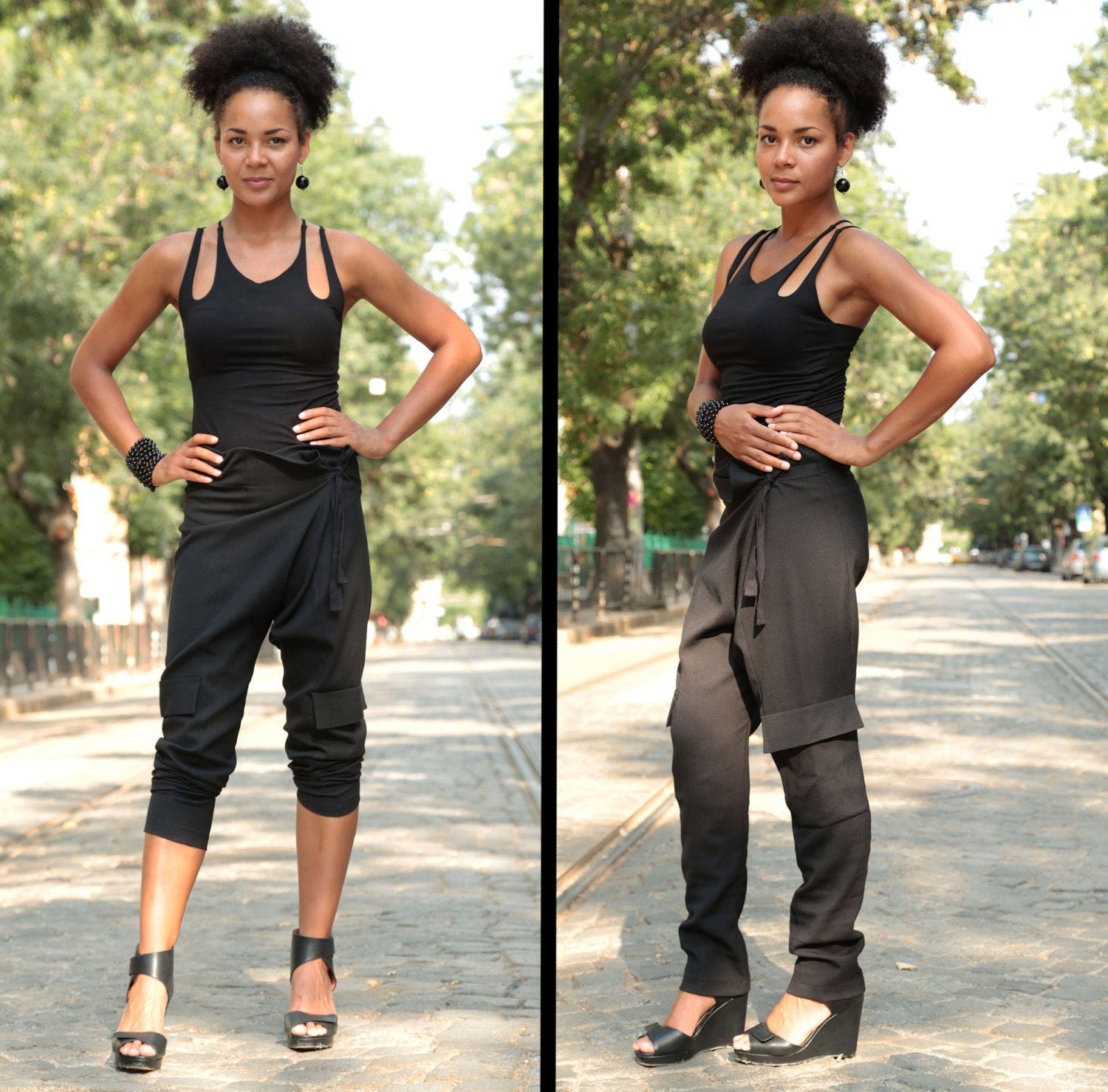 Womens Harem Pants Womens Cargo Pants Black Capri Pants - Etsy UK
