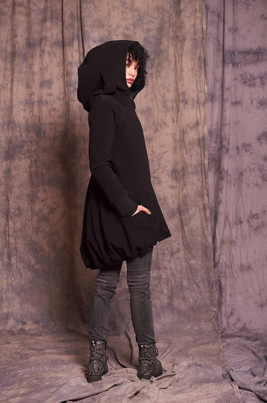 Wool Black Hooded Winter Coat, Long Gothic Outerwear - Etsy