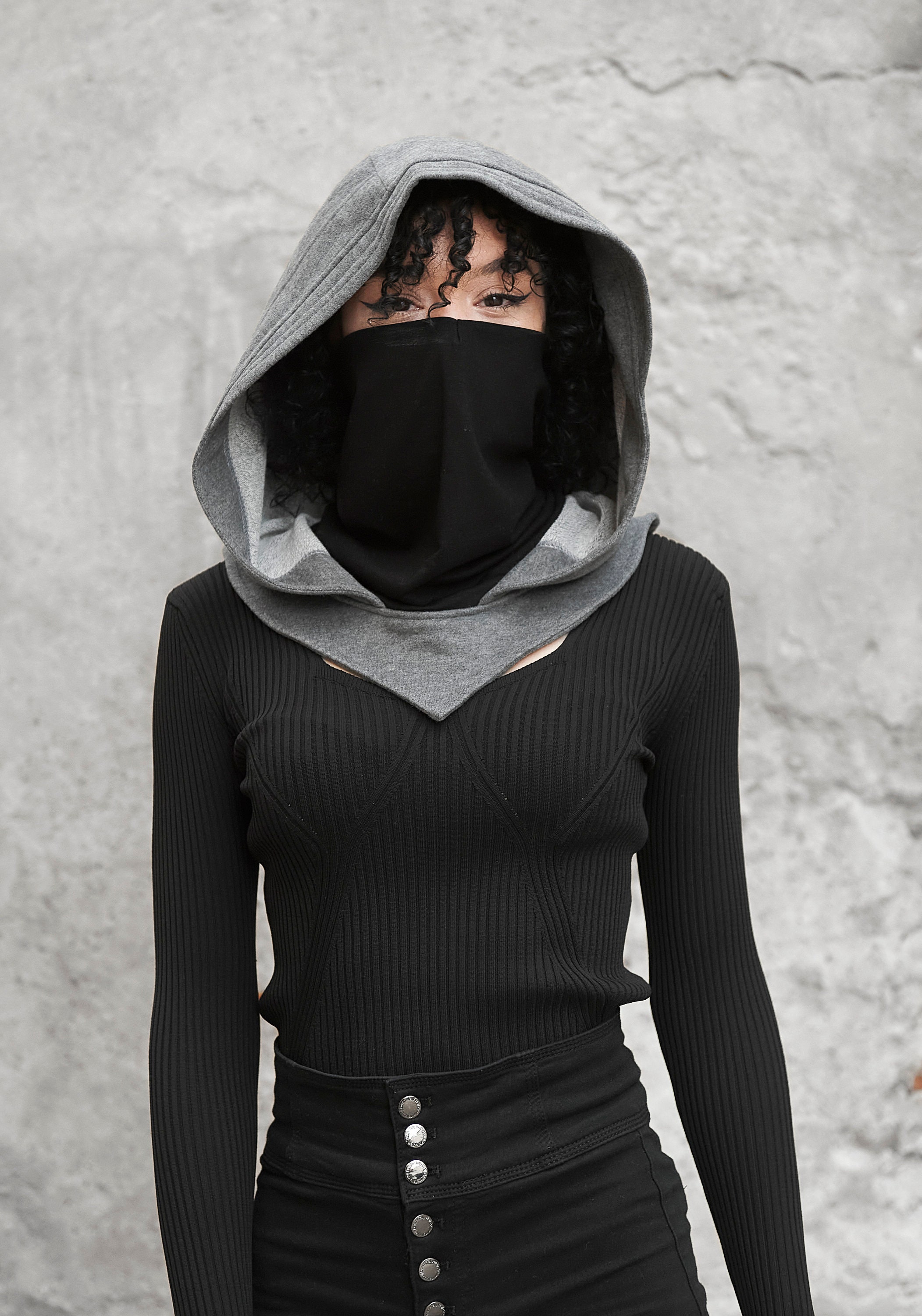 Hood Mask Gray Balaclava Gaiter Mask Women Hood Scarf | Etsy