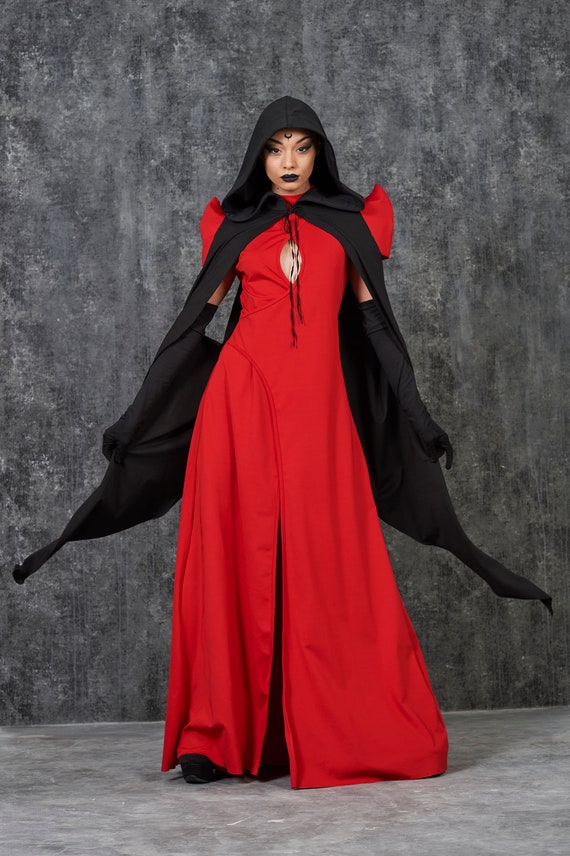 Women's Faux Leather Cape Cloak – Gothic Cosplay Costume, Lace-Up Hooded Jumpsuit For Halloween