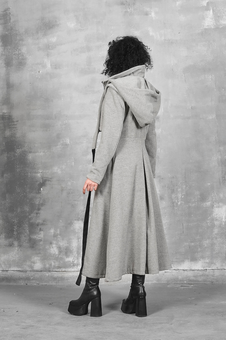 Long Coat Women, Gray Hooded Coat, Winter Coat Women with Hood, Wool Coat Women, Maxi Coat, Steampunk Coat, Loose Coat, Warm Coat, Gizda image 7