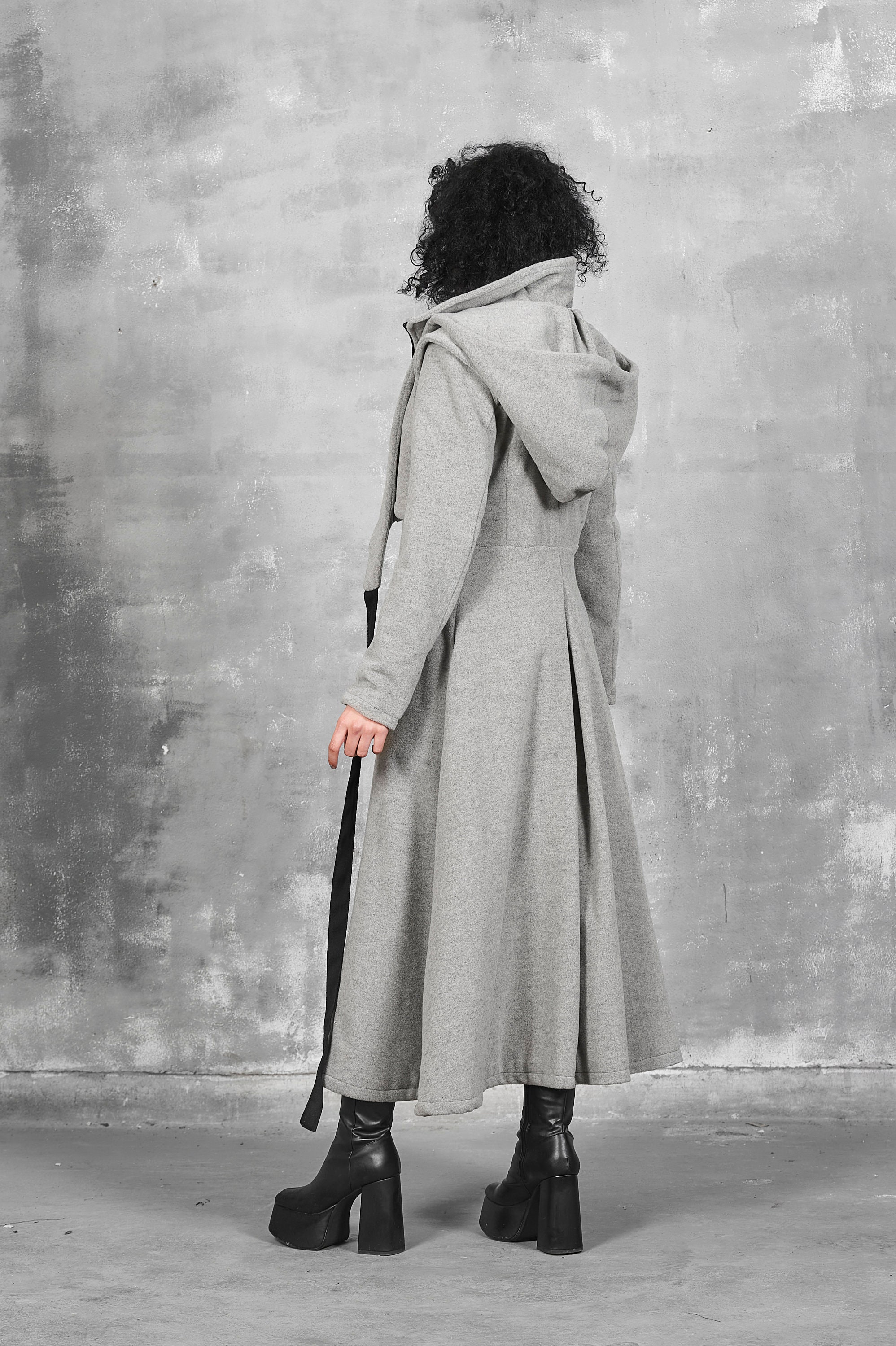 Long Coat Women Gray Hooded Coat Winter Coat Women with Hood Wool Coat Women Maxi Coat Steampunk Coat Loose Coat Warm Coat Gizda