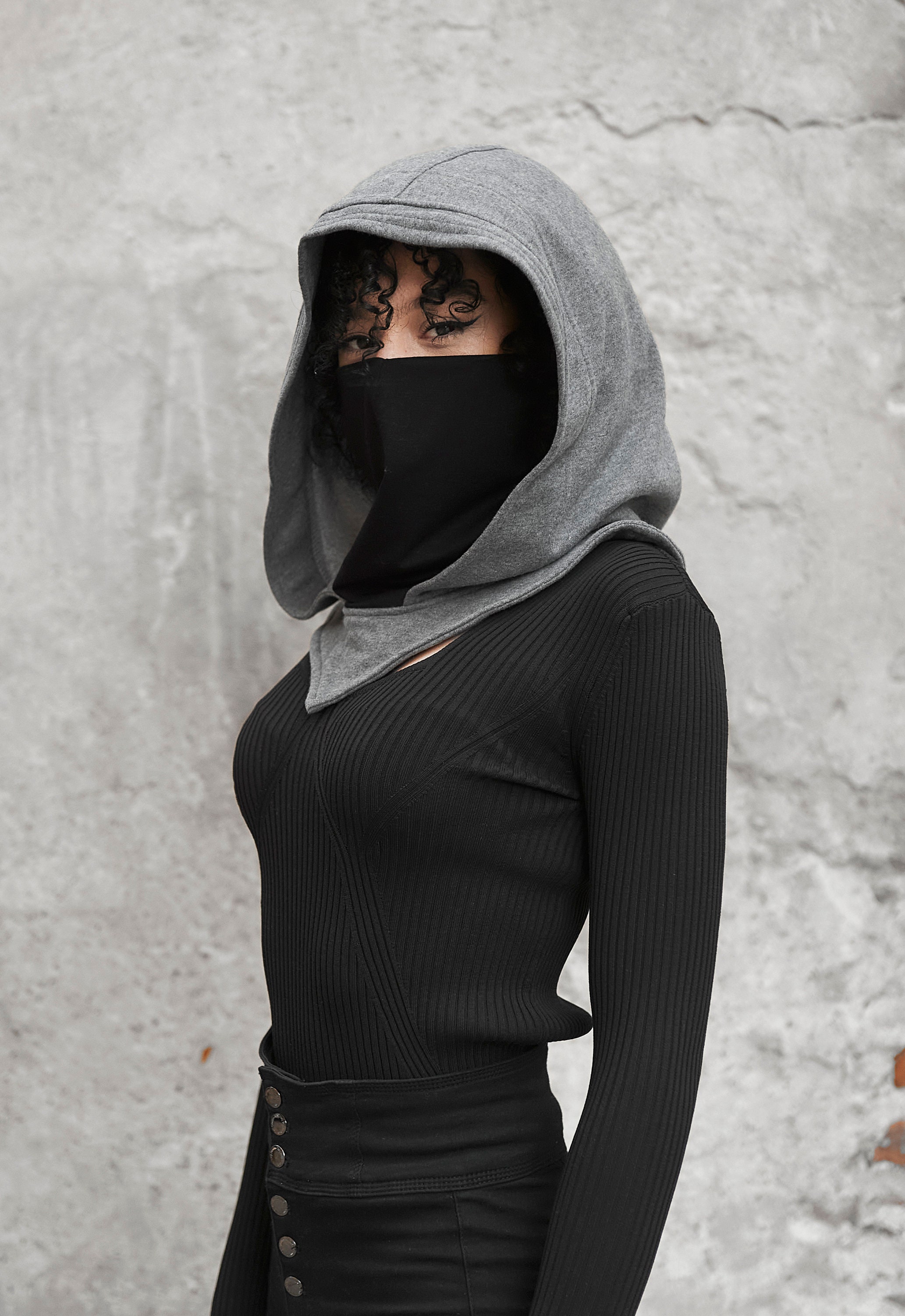 Hood Mask Gray Balaclava Gaiter Mask Women Hood Scarf Etsy